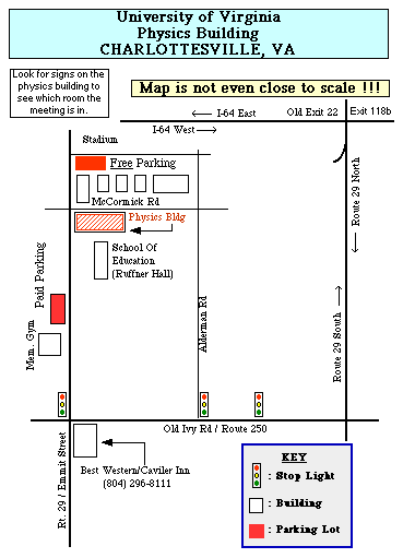Diagram of the directions to the VIP meeting at UVa's Physics Building.